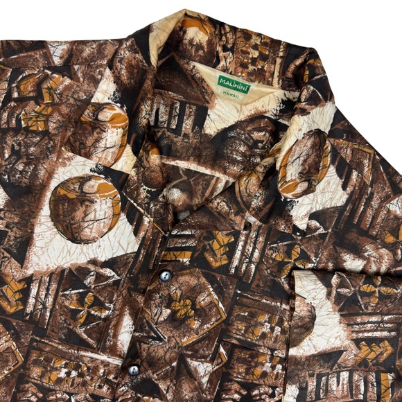 Malihini Hawaii Other - Vintage Malihini Hawaii Aloha Shirt Abstract Polynesian Tribal Brown 60s 70s